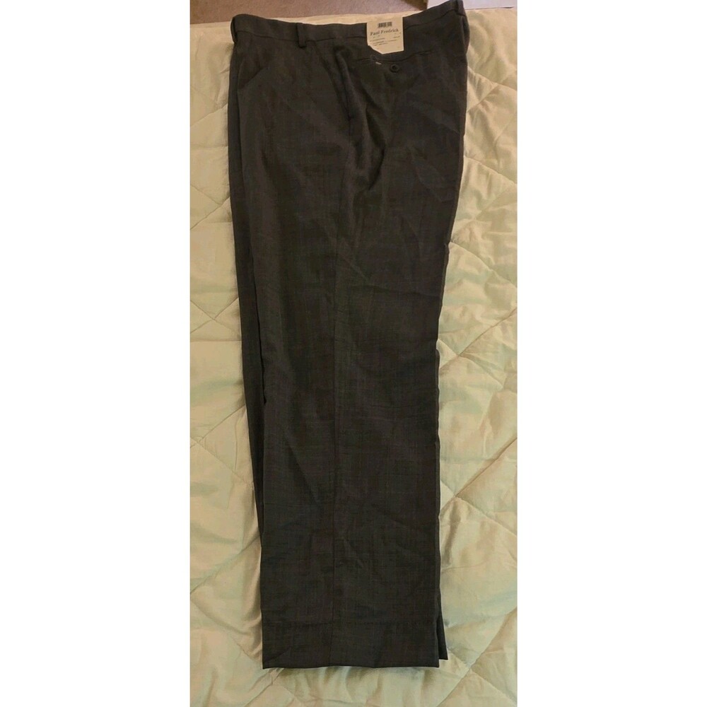 Paul Fredrick Dress Pants Classic Fit Charcoal Wool Twill Flat Front 40